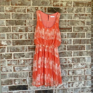 Lush Orange Chiffon Fit And Flair Chiffon Dress
